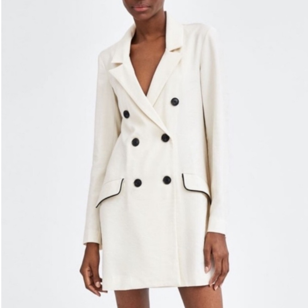 Zara Double Breasted White Blazer Jacket/Mini Dress Women Size M NWOT